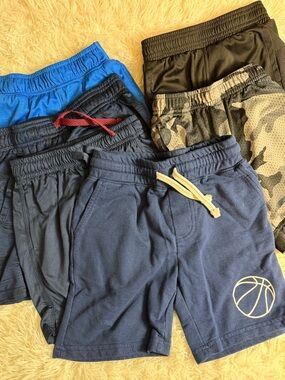 Kids Boy Size XS (4-5) Navy and Blue and Black Athletic Shorts Bundle of Six